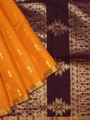 Mustard Silk Cotton Saree Zari Buttas