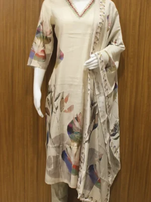 Cream White Floral Salwar Set