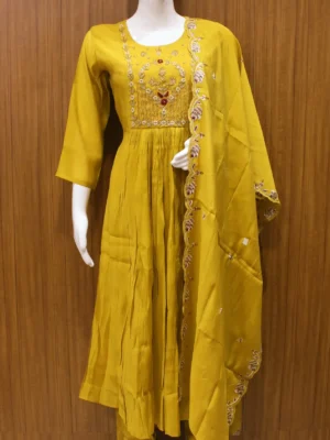 Mustard Yellow Pleated Salwar Set