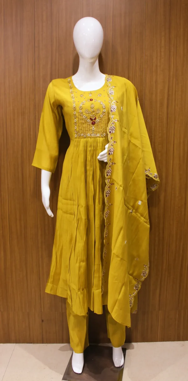 Mustard Yellow Pleated Salwar Set