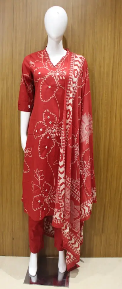 Salwar Suit In Red Floral Pattern