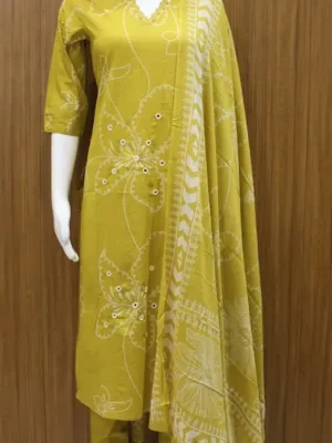 Salwar Suit In Yellow Floral Print Pattern