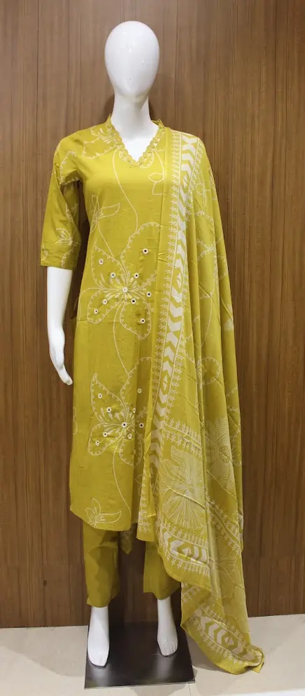 Salwar Suit In Yellow Floral Print Pattern