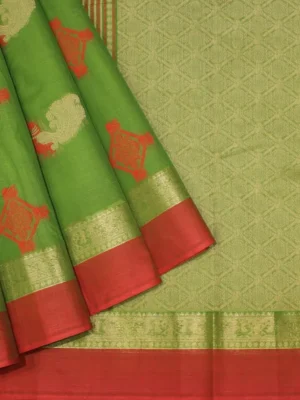 Lime Green In Kovai Cotton Saree With Diamond Motif