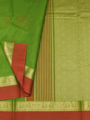 Lime green kovai cotton saree in close up image