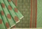 Pure Kovai Cotton Saree In Sea Green With Thread Leaf