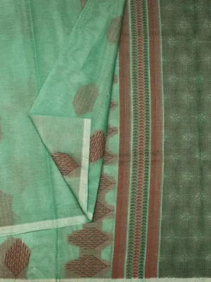 Sea Green Kovai Cotton Saree In Close Up