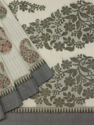 Off White In Kovai Cotton Saree With Mango Motifs