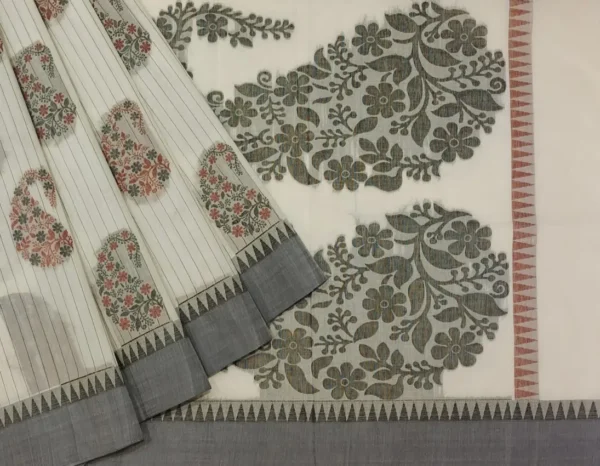 Off White In Kovai Cotton Saree With Mango Motifs