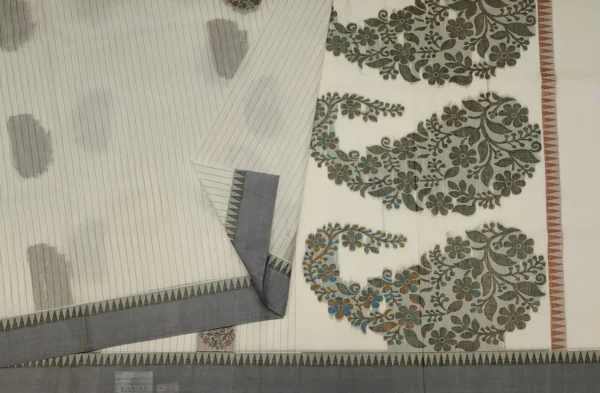 Off White In Kovai Cotton Saree With Mango Motifs