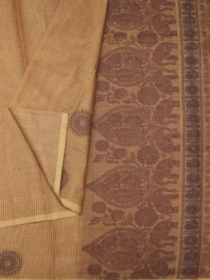 Light Golden Brown Kovai Cotton Saree In Circle and peacock buttas