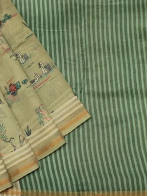 Pure Chanderi Silk In Pista Green With Floral Design