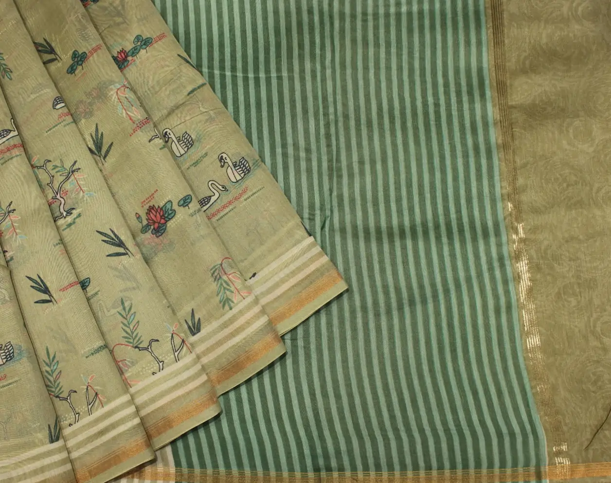 Pure Chanderi Silk In Pista Green With Floral Design