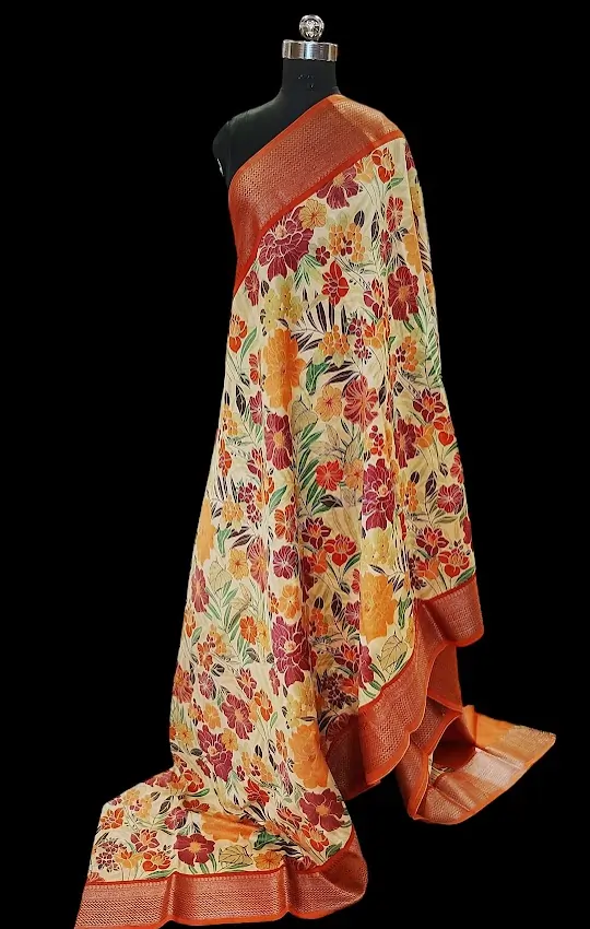Multicolor Chanderi Saree With Floral Print