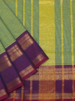 Chettinad Cotton Saree In Pista Green With Ganga Jamuna