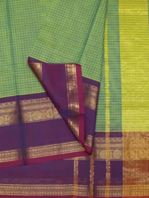 Pista Green Chettinad Cotton Saree In Close Up