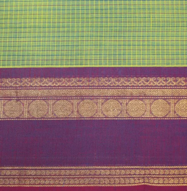 Chettinad Cotton Saree In Pista Green With Ganga Jamuna