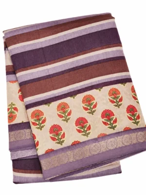 Deep Plum Pure Chanderi Saree With Zari Border