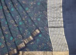 Pure Tussar Silk Saree In Slate Blue Base With Zari Border
