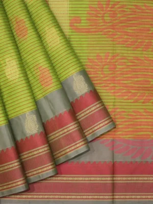 Olive Green In Kovai Cotton Saree In Threadwork Buttas