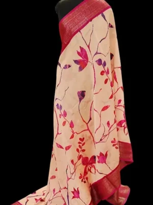 Beige Chanderi Saree With Manniqueen