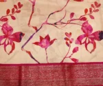 Beige Chanderi Saree With Pink Zari