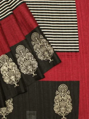 Deep Maroon Red In Semi Tussar Saree