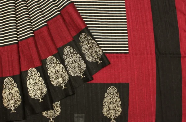 Deep Maroon Red In Semi Tussar Saree