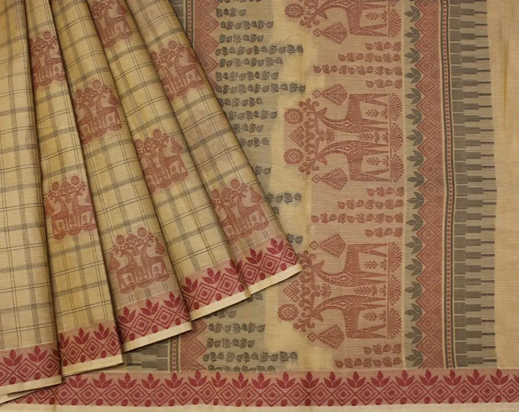 Sandal Color In Kovai Cotton Saree With Threadwork