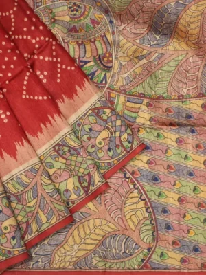 Semi Tussar Saree In Kalamkari Design Print