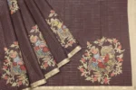 Semi Tussar Saree In Chocolate Brown With Kalamkari Peacock