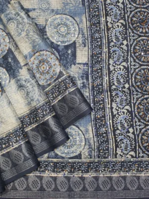 Semi Chanderi Saree In Ajrakh print