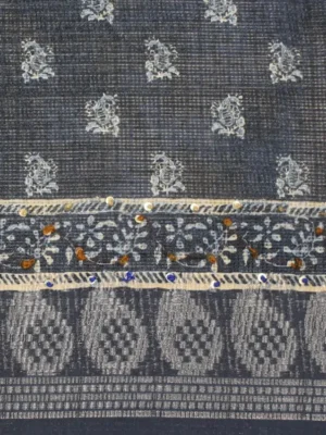 Ajrakh Semi Tussar Saree In Blouse Close up