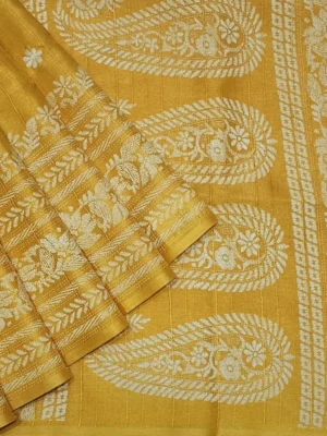 Mustard Yellow Semi Tussar Saree With Motifs