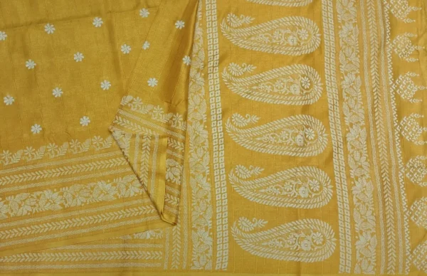 Mustard Yellow Semi Tussar Saree With Motifs