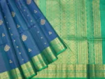 Pure Soft Silk Sarees In Peacock Blue With Vairaoosi Pattern