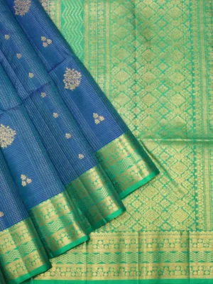 Pure Soft Silk Sarees In Peacock Blue With Vairaoosi Pattern