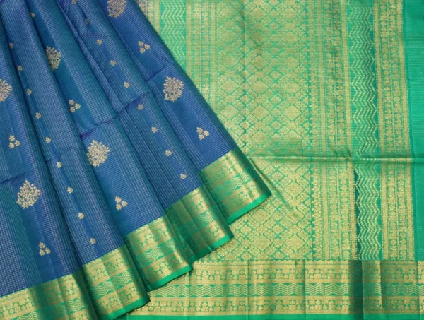 Pure Soft Silk Sarees In Peacock Blue With Vairaoosi Pattern