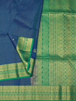 Peacock Blue Handloom Soft Silk Saree In Close Up