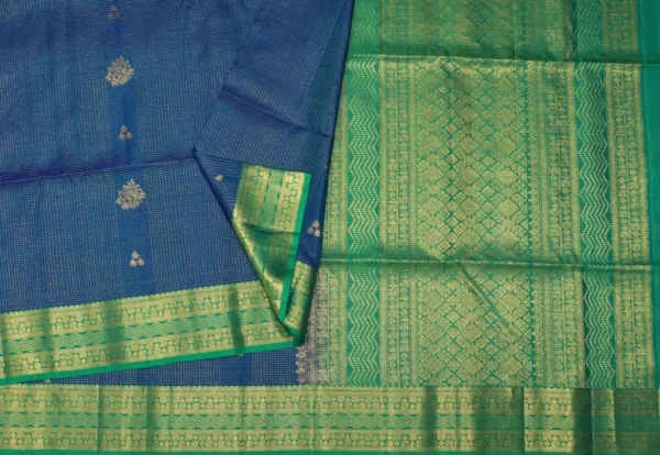 Pure Soft Silk Sarees In Peacock Blue With Vairaoosi Pattern
