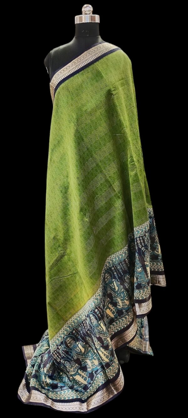 Pure Moss Green Chanderi Cotton Saree