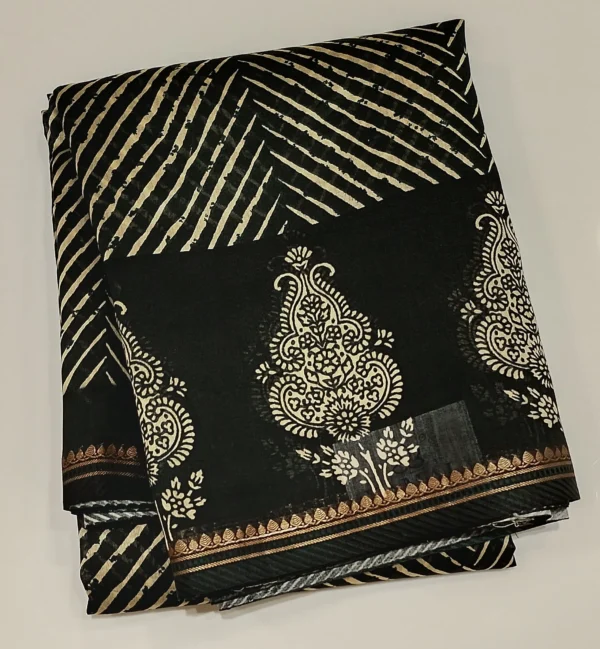 Pure Black Chanderi Cotton Saree
