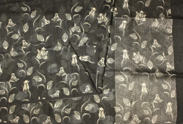 Black Floral Semi Tussar Saree