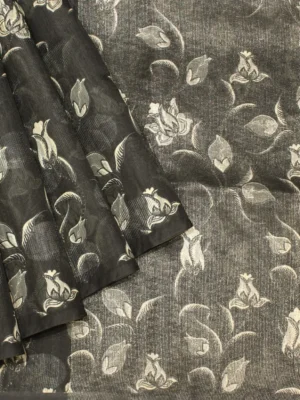 Black Floral Semi Tussar Saree