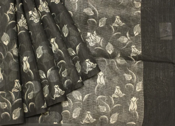 Black Floral Semi Tussar Saree