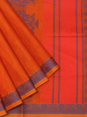 Neon Orange Embossed Kovai Cotton Saree