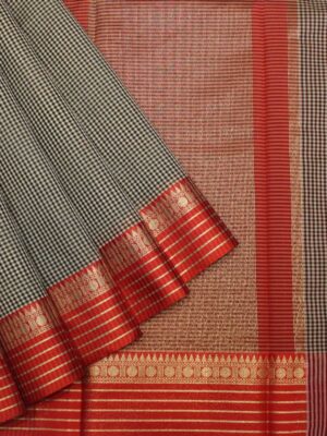 Black White Korvai Semi Chanderi Saree