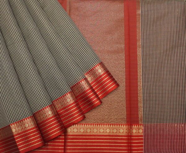 Black White Korvai Semi Chanderi Saree