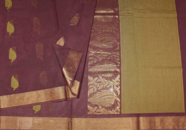 Mauve Taupe Kovai Cotton Saree With Leaf Motifs