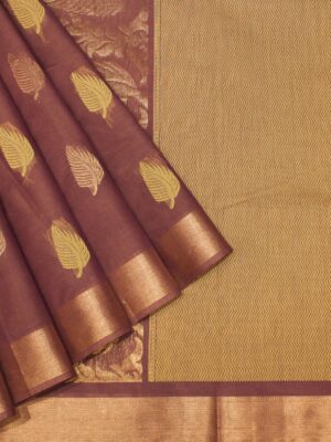 Mauve Taupe Kovai Cotton Saree With Leaf Motifs
